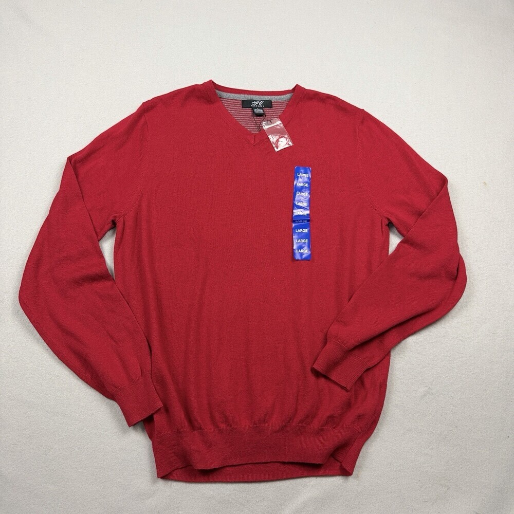 NWT Foxcroft Men's Large Red Cotton Cashmere Blend V-Neck Pullover Sweater L
